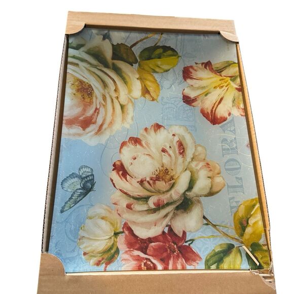 NEW Spring Romance 5-Piece Glass Serving Set Blue Floral Platters Bowls - Picture 7 of 11